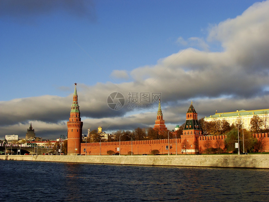 俄罗斯莫斯科克里姆林宫教会风景全景地标蓝色观光天际建筑学城市纪念碑图片