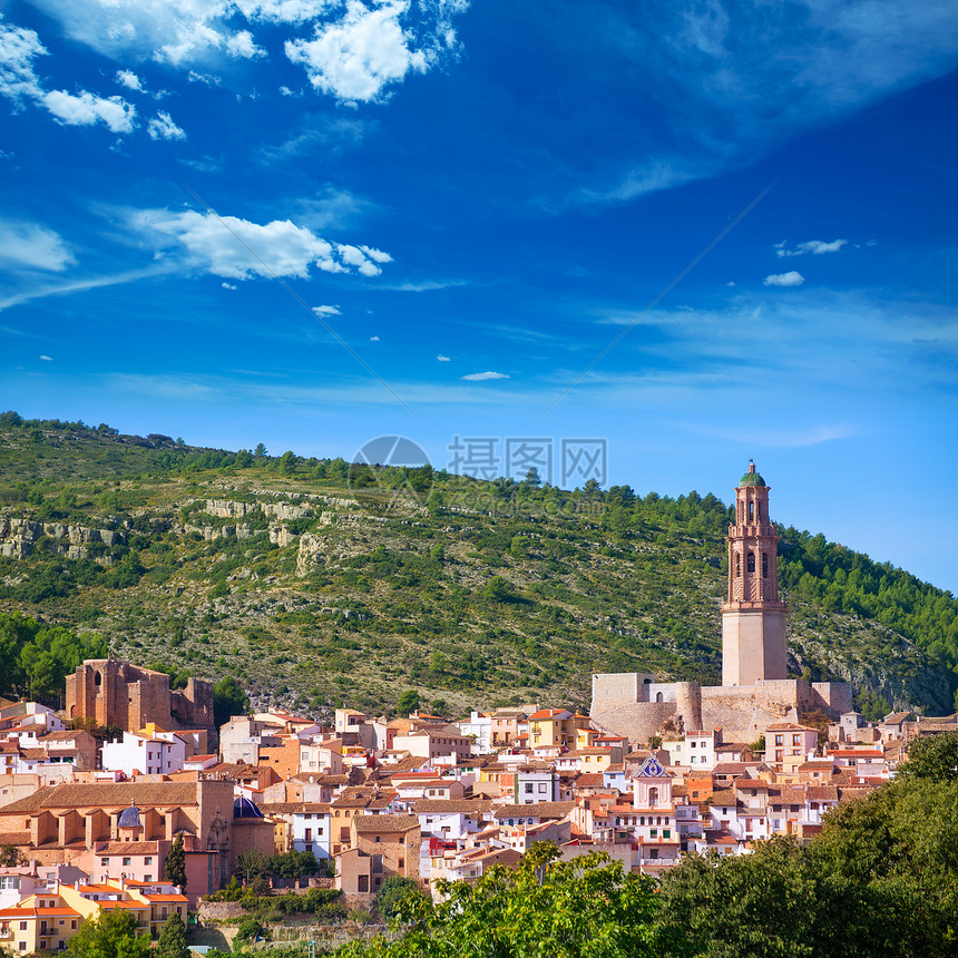 西班牙的村天线住房文化建筑蓝色观光钟楼城堡旅行景点财产图片