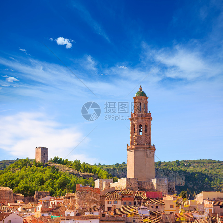 西班牙的村天线房屋住房城市地标旅行假期文化观光蓝色钟楼图片