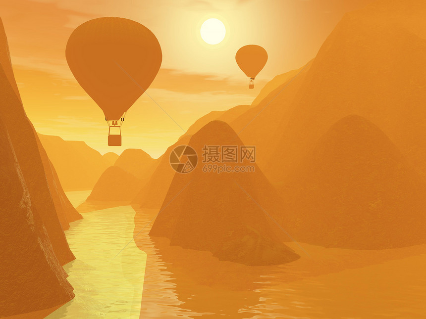 两个热空气气球晴天薄雾热气旅游爬坡运输乐趣飞机场地运动图片