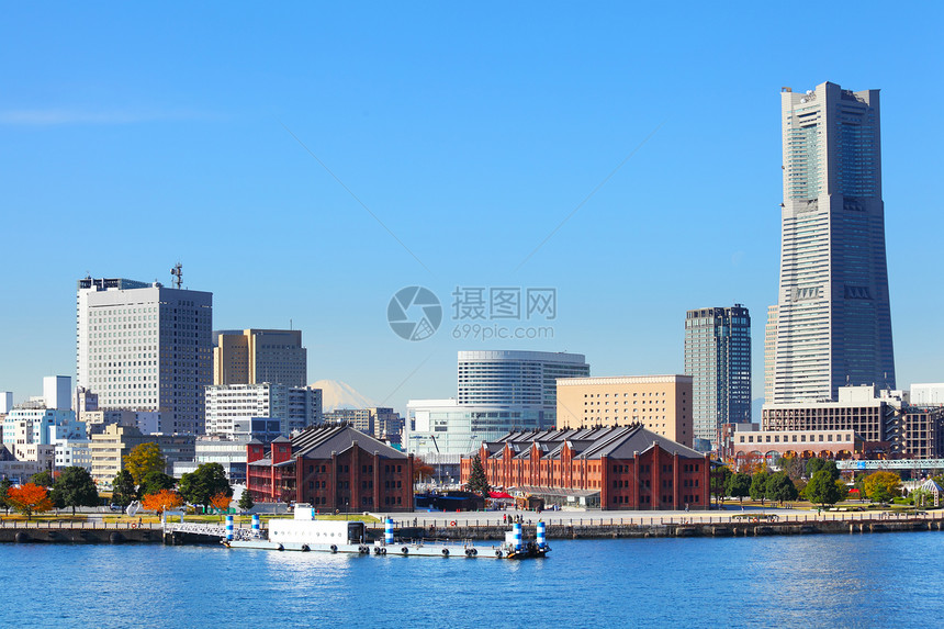 横滨城市风景码头阳光城市反射仓库技术蓝色海岸公寓海湾图片