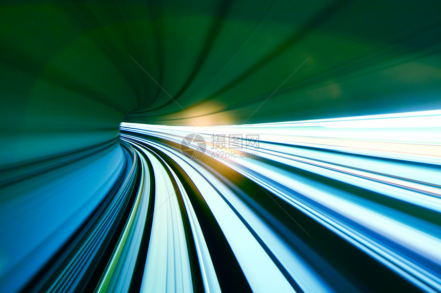 隧道中的列车移动踪迹过境蓝色绿色仓库线条铁轨铁路技术城市图片