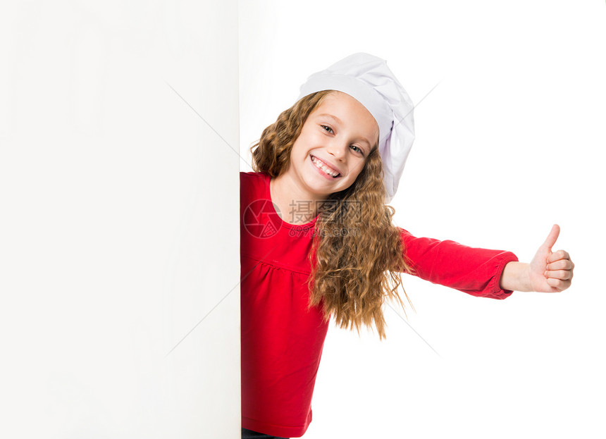 带白板的小女孩帽子广告牌烹饪幸福喜悦海报营养婴儿孩子食物图片