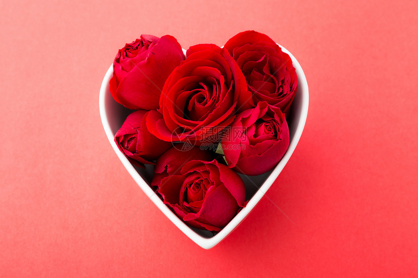 红玫瑰在心形碗里热情踏板婚姻玫瑰周年新娘粉色花束礼物情人图片