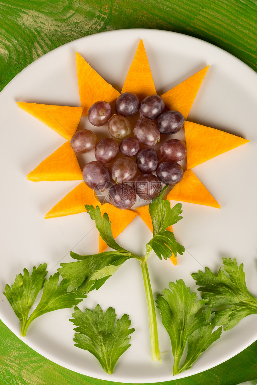 向日葵甜点水果服务童年乐趣装饰水平美食盘子儿童营养图片