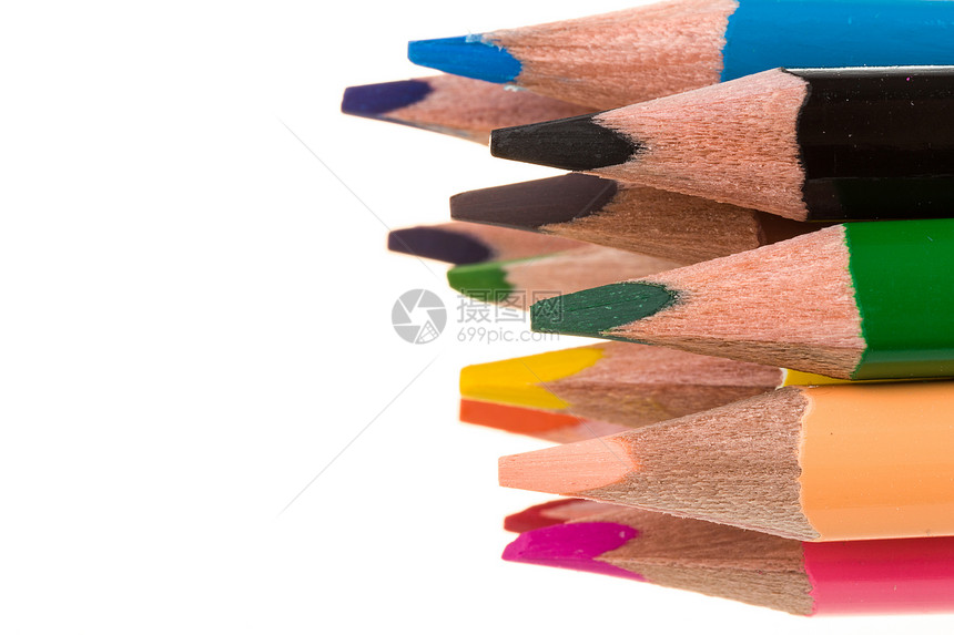 白上隔离的彩色铅笔红色大学彩虹粉色学校素描艺术光谱棕色团体图片