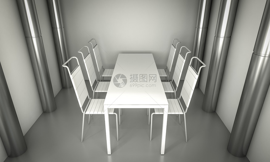 生活干净的餐厅房间 椅子和白桌图片