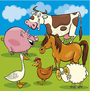 卡奈马农场动物类卡漫画喇叭场地收藏草地小猪奶牛绘画国家尾巴哺乳动物插画