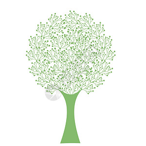 艺术树风格插图漩涡装饰生长树干白色绿色季节叶子背景图片