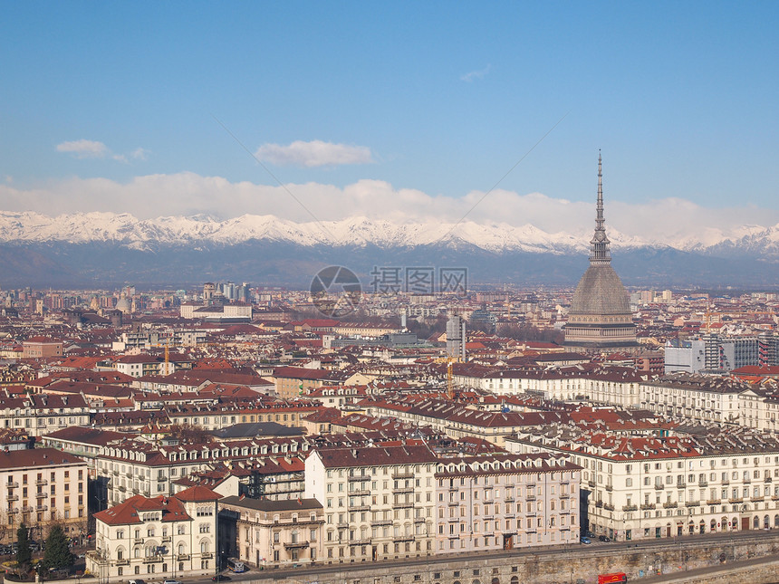 都灵视图天线天际丘陵场景鸟眼全景城市图片