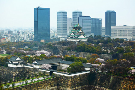 大阪城风景与传统城堡背景图片