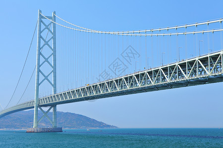 在神户的桥海岸支撑运输建筑学淡路蓝色海岸线世界海峡天空背景图片