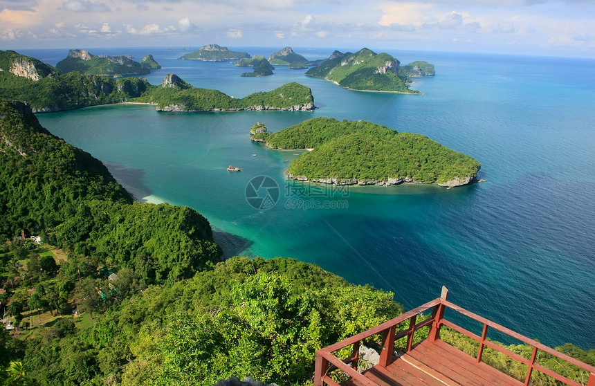 泰国昂忠国家海洋公园泰国海岸线丛林海湾海洋天线热带蓝色旅行海景海岸图片
