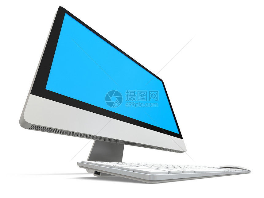 台式计算机互联网白色蓝色硬件电子产品技术老鼠办公室键盘监视器图片