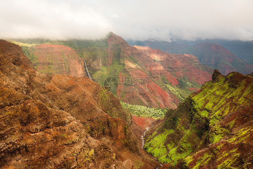 岛夏威夷绿色荒野山沟阳光戏剧性热带破坏悬崖地形山脉图片