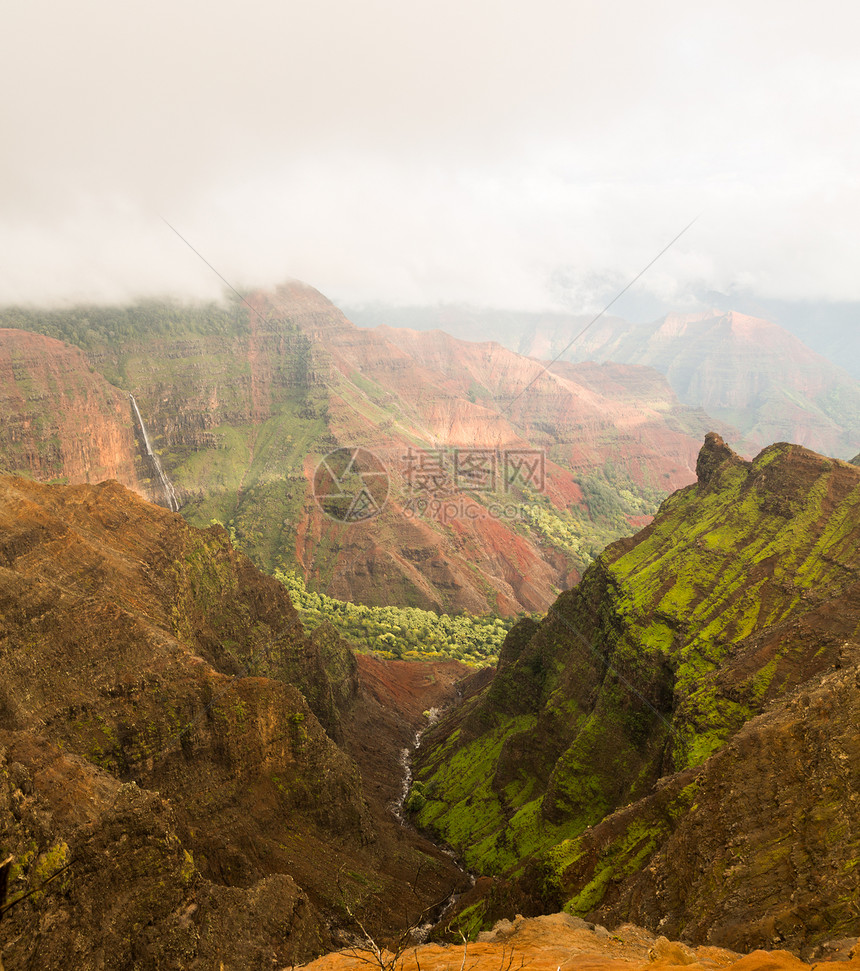 岛夏威夷荒野风景峡谷地形破坏山沟阳光悬崖绿色戏剧性图片