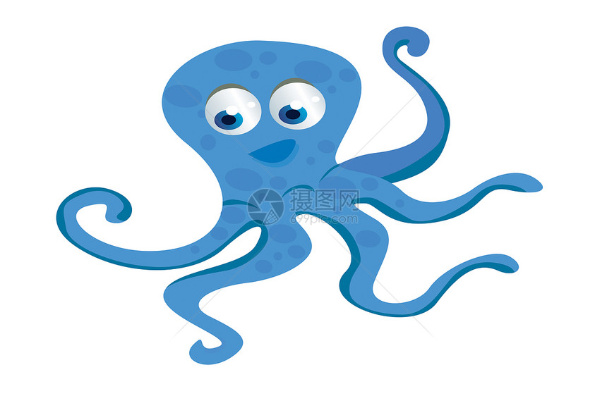 蓝章鱼卡通片章鱼游泳斑点生物触手动物乐趣海鲜乌贼图片