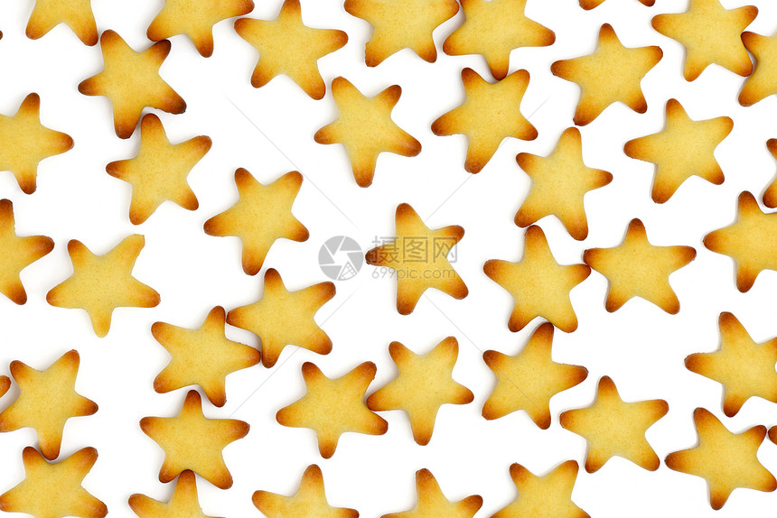 恒星星黄色明星小麦星形小吃背景食物星星白色饼干图片