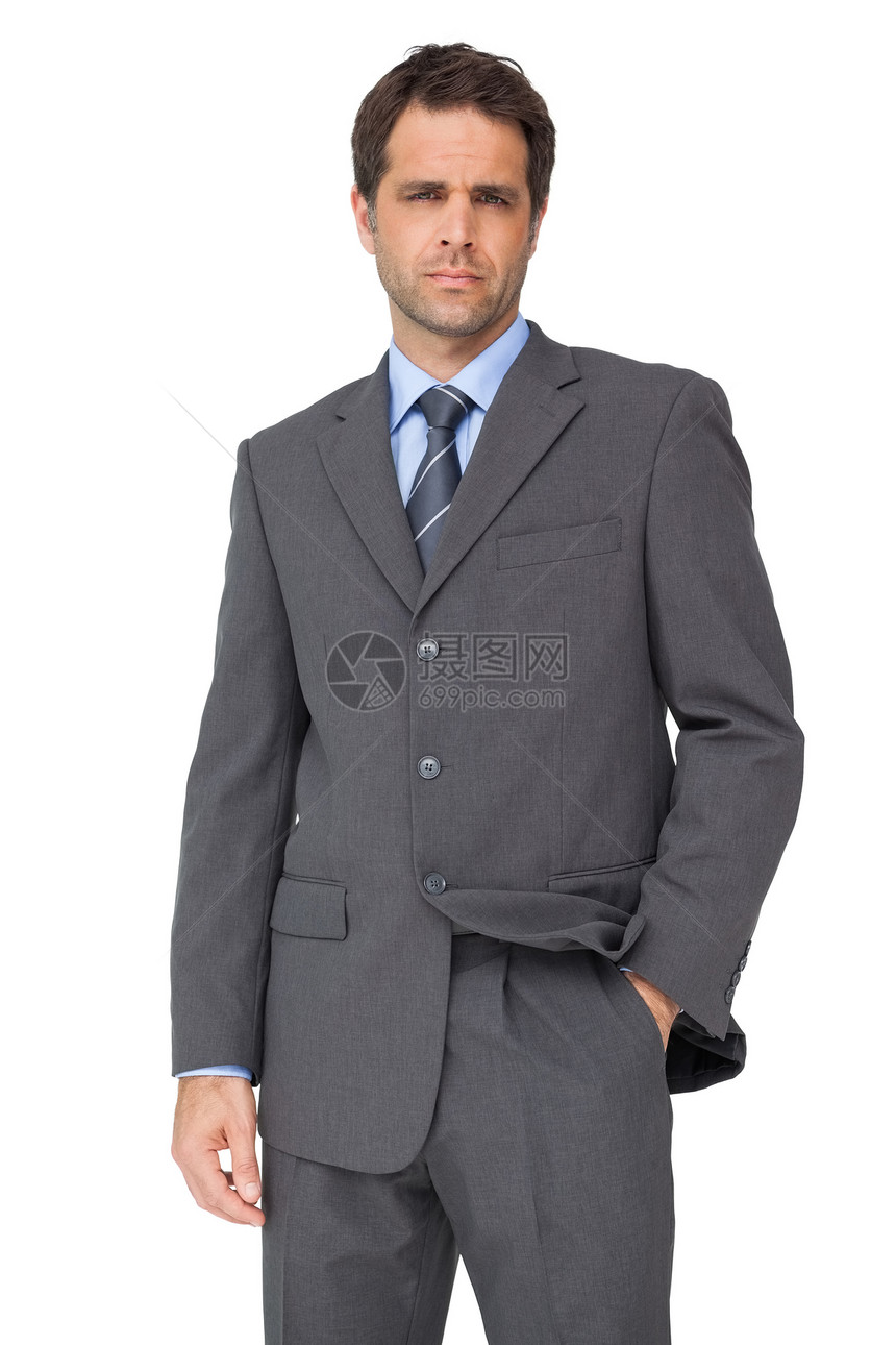 英俊的商务人士看相机商务男人男性领带夹克口袋人士套装图片