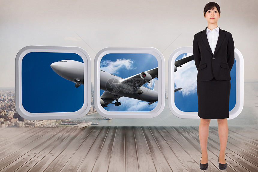 严肃的女商务人士形象综合图象绘图展示公司旅游女性商务未来派房间旅行航空图片