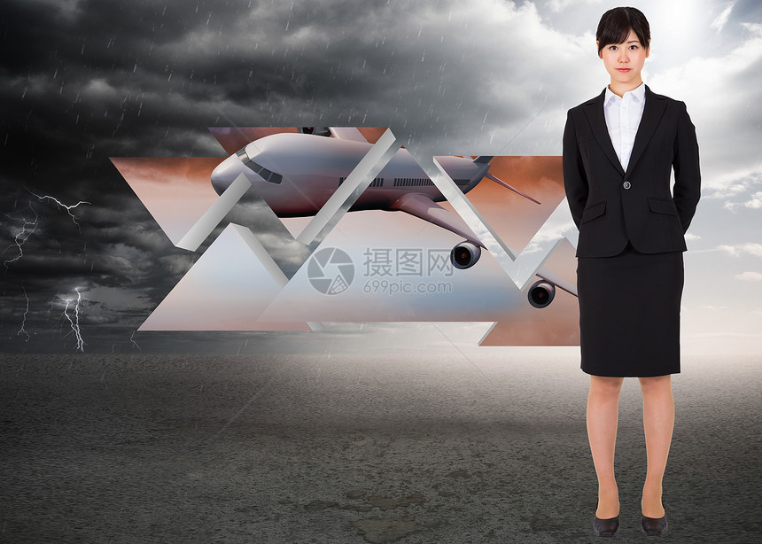 严肃的女商务人士形象综合图象职业计算机人士未来派旅游飞机专注航班商业旅行图片
