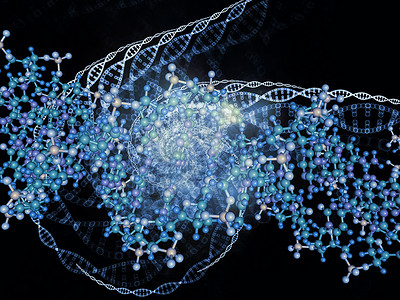 有机分子的构成纽带螺旋设计渲染蓝色生物技术粒子教育研究背景图片