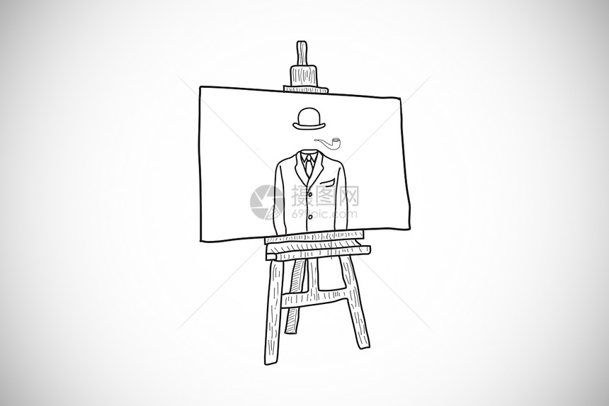 商业商面条的复合图象计算机绘图推介会商务礼帽画架白色帆布插图人士图片