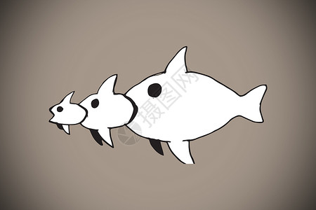 鱼食鱼鱼食鱼的复合图像绘图涂鸦插图计算机灰色背景图片