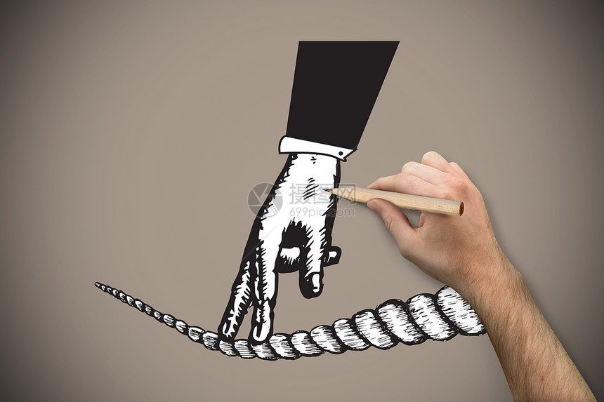 手握铅笔的复合图像手臂插图钢丝平衡绘画涂鸦数字灰色写作计算机图片