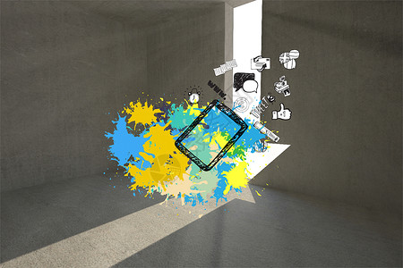 油漆喷洒涂料施用平板图的复合图像计算出口飞溅创造力药片计算机电脑房间开幕式技术背景图片