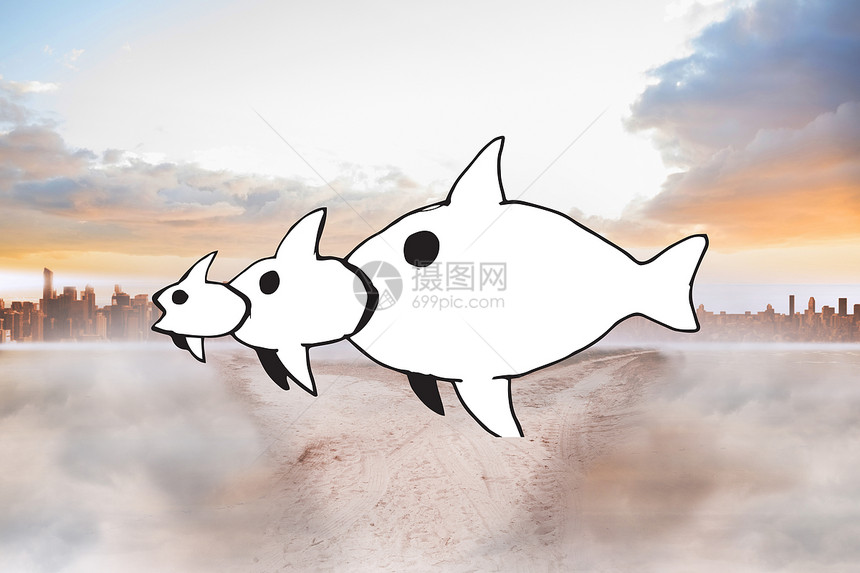鱼食鱼鱼食鱼的复合图像摩天大楼绘图景观多云涂鸦计算机小路地平线踪迹天空图片
