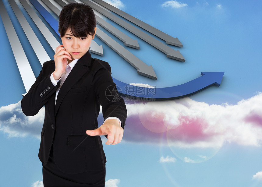 深思熟虑的女商务人士综合形象指出多云商务公司女士职业商业思维绘图手势天空图片