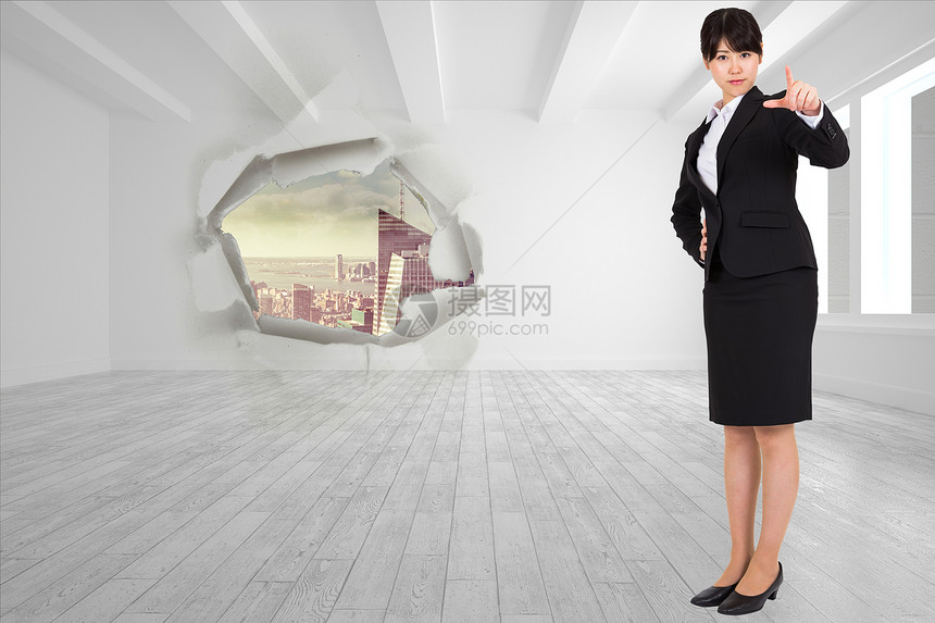 商业女商务人士的复合形象 指数字手指女士商务手势景观公司女性职业绘图图片