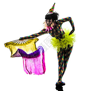 马戏团舞女表演者环绕光影成人白色面纱舞蹈家丑角歌女舞台小丑演员女性背景图片