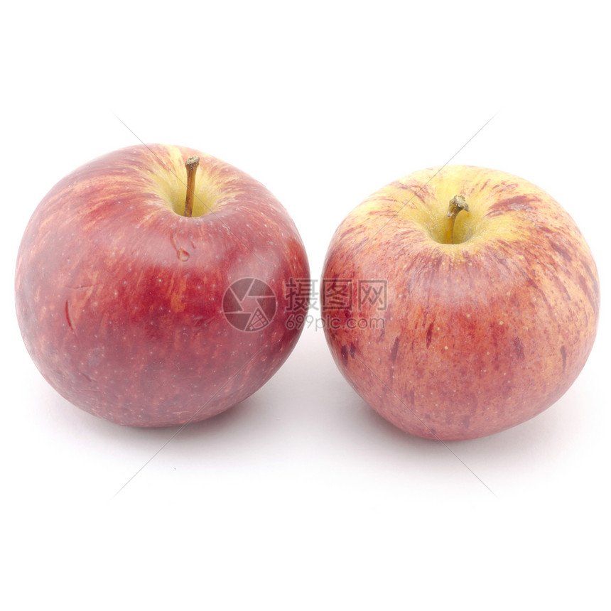 白色上孤立的两个苹果营养剪裁水果小路植物饮食果汁食物生态阴影图片