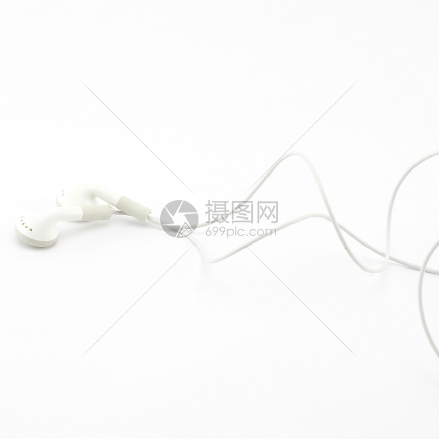 白上隔离的耳机音乐电缆娱乐扬声器电话配饰工作室电子白色插头图片