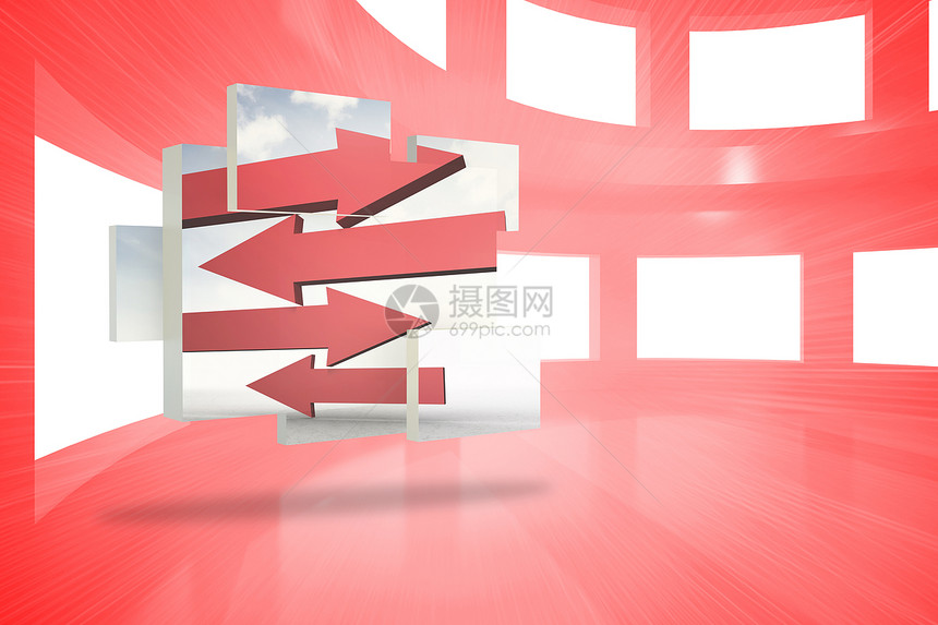 抽象屏幕上箭头的复合图像未来派窗户绘图计算机红色白色房间展示图片