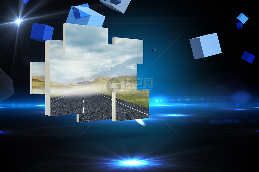 抽象屏幕上的开放道路综合图象多云绘图蓝色未来派火花技术黑色辉光计算机展示图片