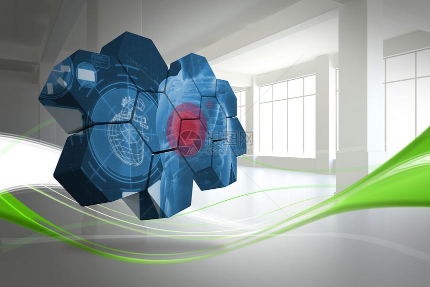 抽象屏幕上的caridac图的复合图像心脏数字未来派窗户活力展示图表海浪曲线绘图图片
