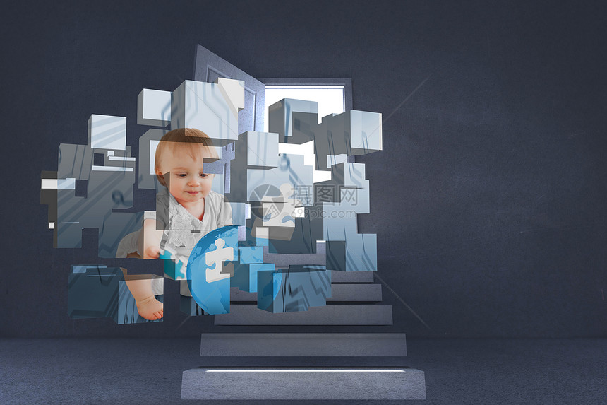 抽象屏幕上婴儿天才综合图像的合成图象楼梯智力计算机展示未来派进步女孩女性绘图婴儿期图片