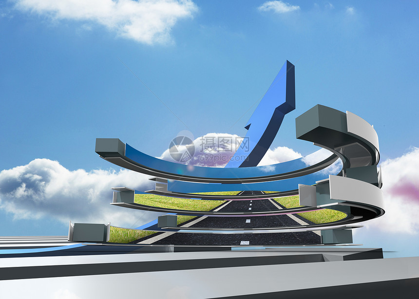 抽象屏幕上的道路综合图象绘图展示成功生长未来派计算机地平线天空多云蓝色图片