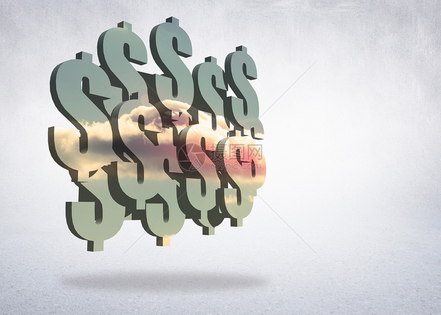 抽象屏幕上以美元计算云的复合图像绘图展示白色货币银行业计算机财富灰色纹理未来派图片