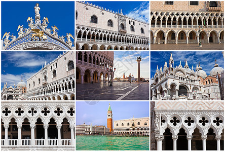 威尼斯圣马可文化建筑学旅行教会正方形蓝色天空建筑背景图片