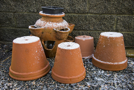 冬季的Terracotta锅背景图片