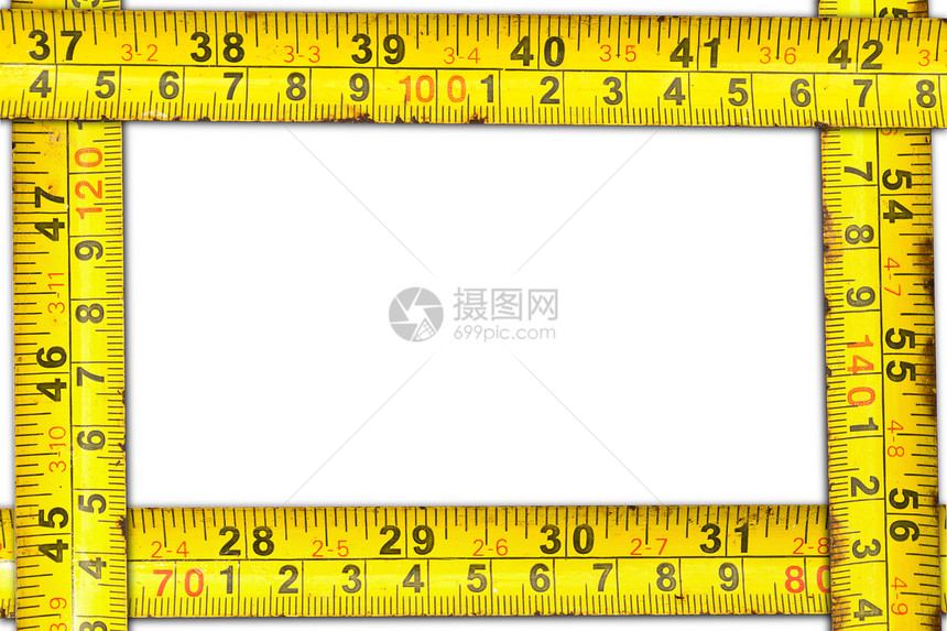 白色背景的墨盒仪表高度黄色测量木匠金属数字乐器工具工作工程图片