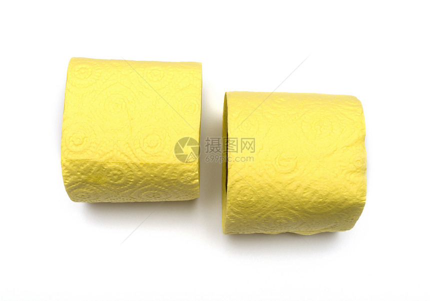 白纸上隔绝的卫生纸卷卫生纸洁净卫生卫生间缓冲器洗手间设施厕所纤维素黄色图片