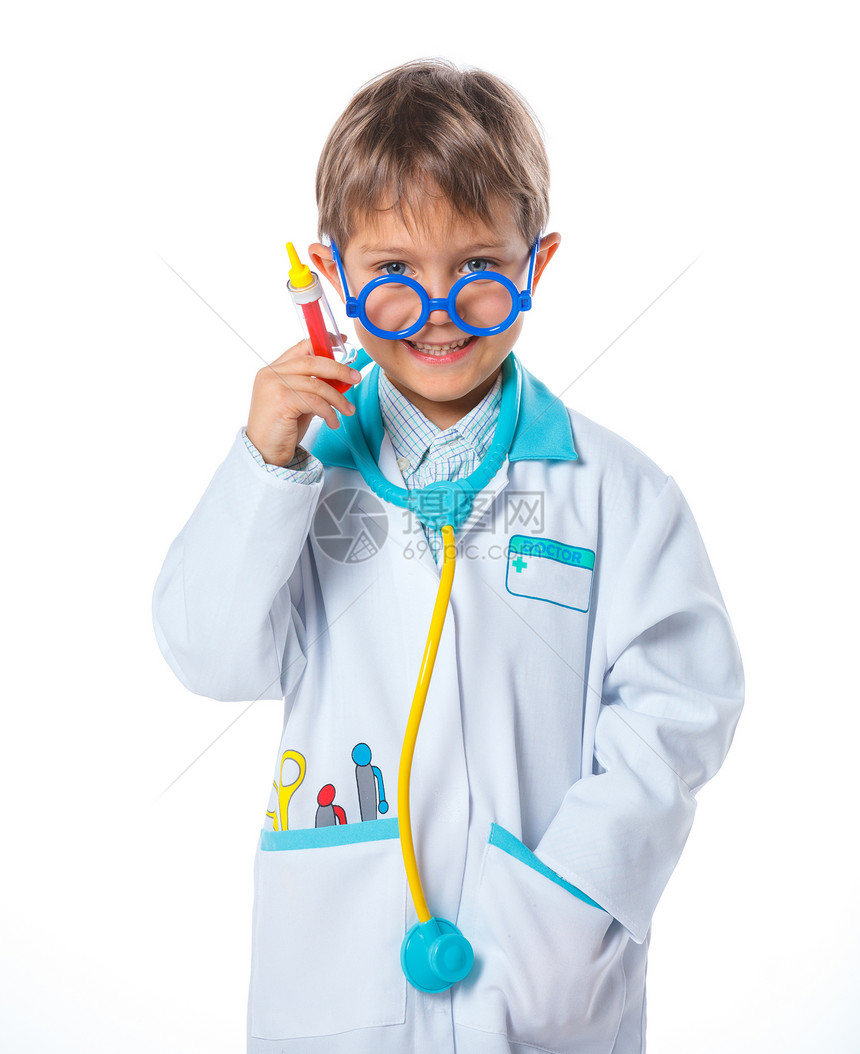 小医生肩膀职业童年男生乐趣病人注射器快乐男性工作图片