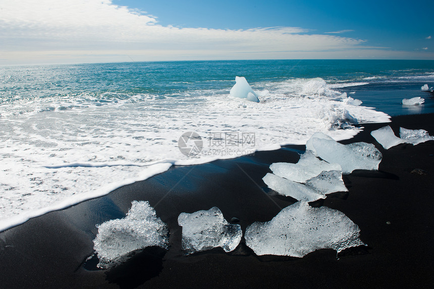 带冰山的海滩天空海岸波浪支撑海洋火山冻结蓝色冲浪冰川图片