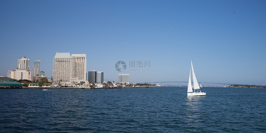 圣地亚哥湾全景游艇假期景观海洋建筑物商务城市港口海滩图片