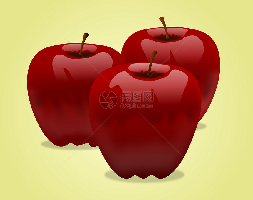 三个红苹果饮食农业水果果味圆形黄色红色活力漫画卡通片图片